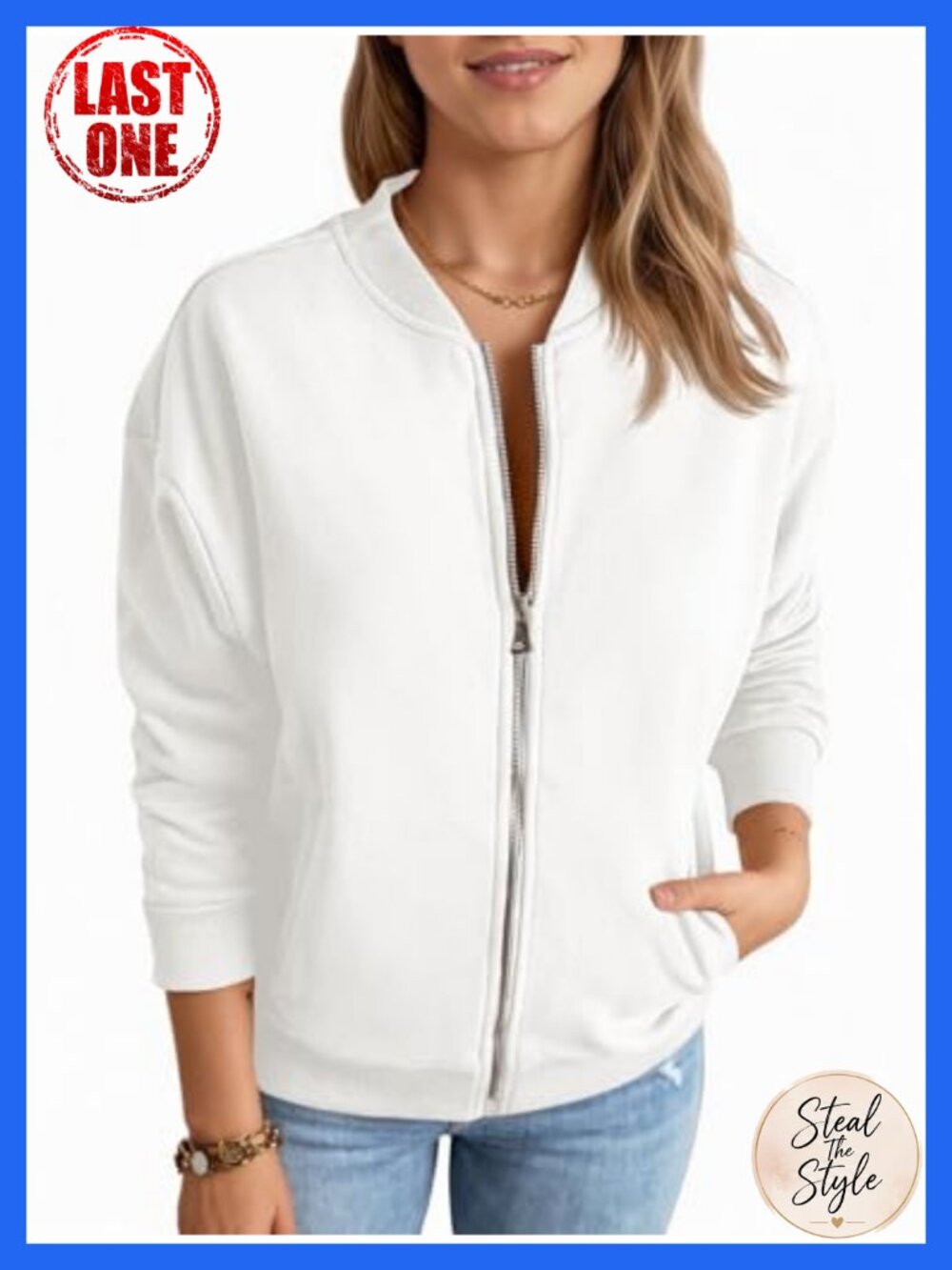 Womens Zip Up Sweatshirt Jacket Long Sleeve Loose Fit Casual with Pockets